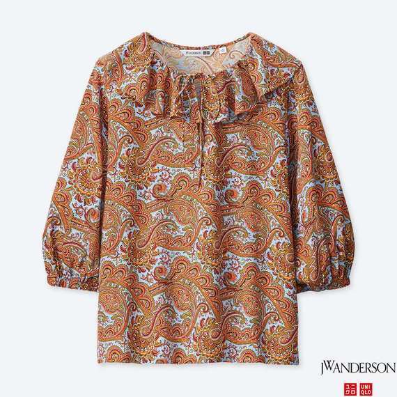 UNIQLO ペイズリーラッフルネックブラウス(7分袖)