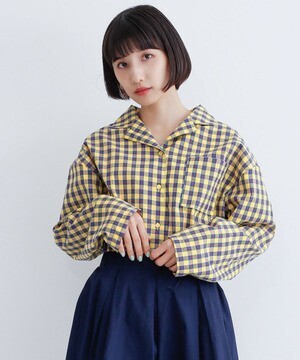 merlot オープンカラーチェック柄シャツ
