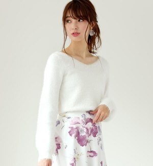MISCH MASCH 衿ビジューフェザーヤーンニット