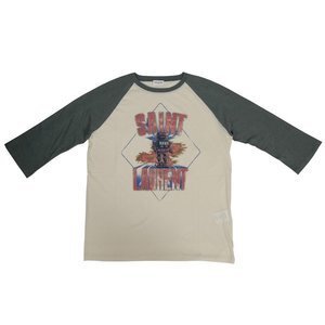 SAINT LAURENT PARIS 七分袖 Tシャツ 丸首 ラグラン ベースボールT ロボット ロゴプリント