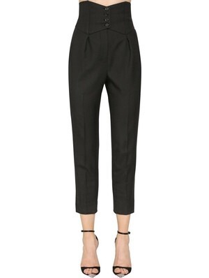 SAINT LAURENT PARIS WOOL GABARDINE HIGH WAIST PANTS