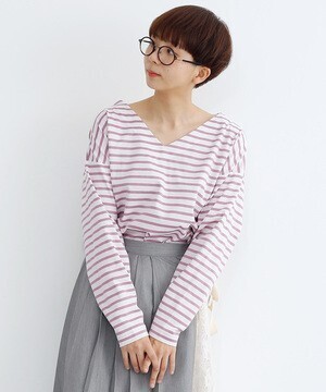 merlot Ｖネックボーダープルオーバー