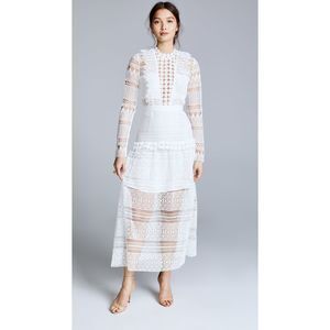 Self-Portrait Spiral Lace Paneled Midi Dress
