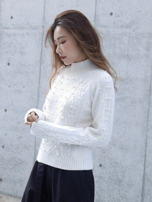 LADYMADE パールケーブルニットプルオーバー