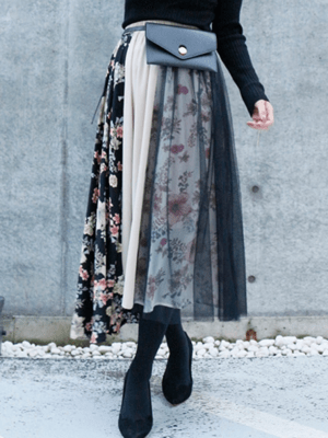 LADYMADE バイカラーフラワーアシメスカート