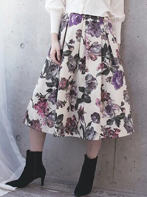 LADYMADE フラワーグログランフレアスカート