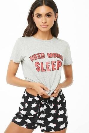 FOREVER21 Need More Sleep Graphic PJ Set