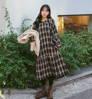 MERONGSHOP ゆるカワ チェック柄ワンピース