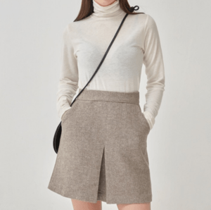 AIN front slit herringbone wool skirt (s, m)