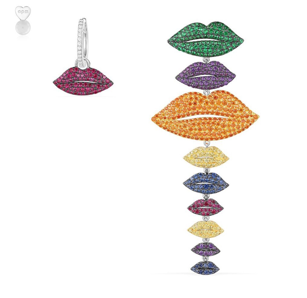 apm MONACO Asymmetric Silver Multicolor Lips Earrings