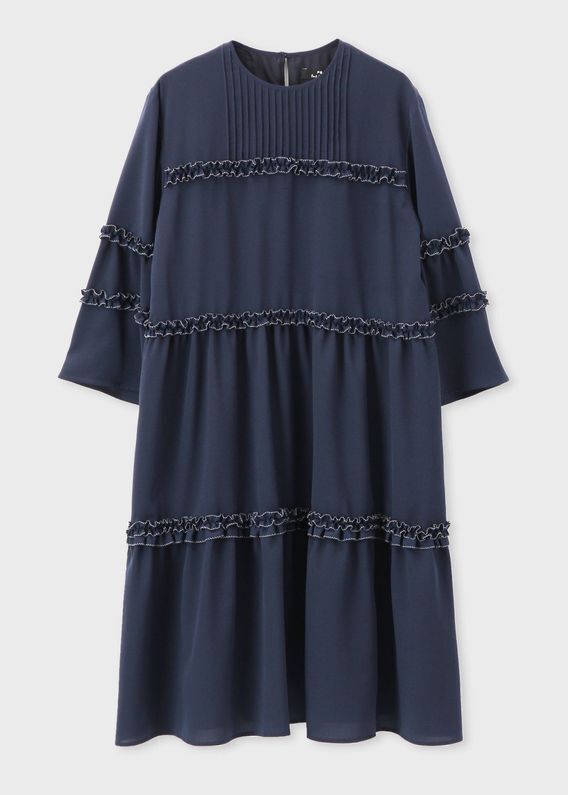 PS by Paul Smith ソリッドクレープデシンウィズフリルトリム ワンピース