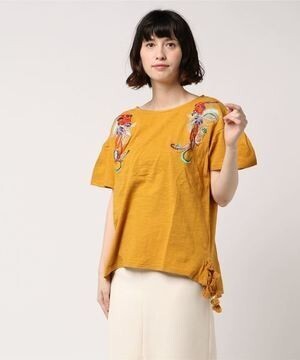 チャイハネ バード刺繍フリンジTシャツ