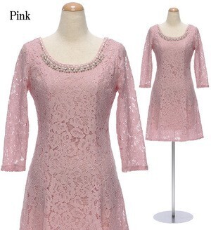 DressLine 総レース クォータースリーブ フレアワンピースドレス