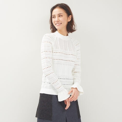 DESIGNWORKS 柄編ハイネックプルオーバーニット