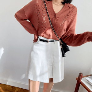 MERONGSHOP ベルト付きスリットコットンスカート