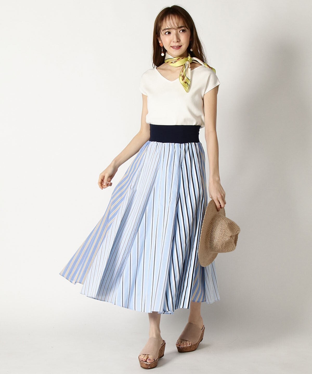 And Couture カラーストライプロングスカート