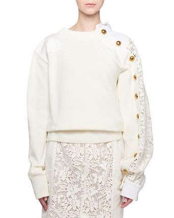 sacai レーススリーブ ボタンディテール セーター