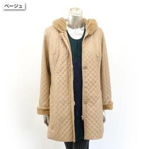 Arte Soie Lux レザー調裏側ボアの暖かキルティングコート