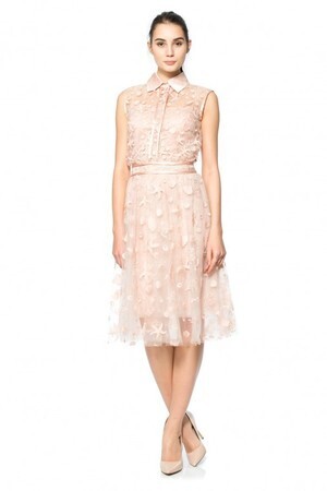 TADASHI SHOJI Starfish Embroidered Tulle Sleeveless Shirtwaist Dress  | Tadashi Shoji