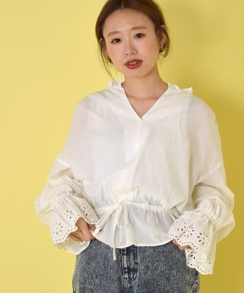 w closet ウエストブラウジングコットンブラウス