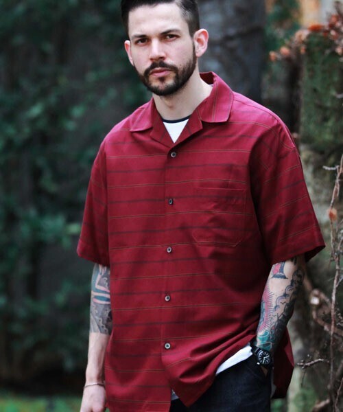 MR.OLIVE C/R CRAPE BORDER / OPEN COLLAR SHIRT