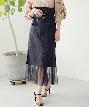 LADYMADE トレンチベルトスリットチュールタイトスカート