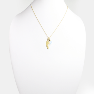 Brooklyn Charm フェザー ムーンストーン ケーブルチェーンネックレス40cm（BCNK0029）