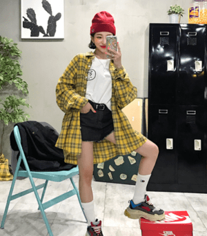 MERONGSHOP タータンチェックルーズシャツ[MADE.M]