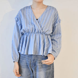 AVOUT ME BYV ストライプカシュクールブラウス