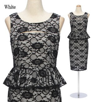 DressLine バストカットアウト 総レースペプラム ワンピースドレス