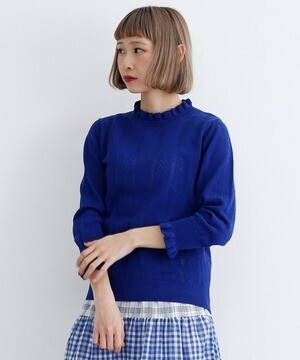 merlot フリル透かしニットトップス