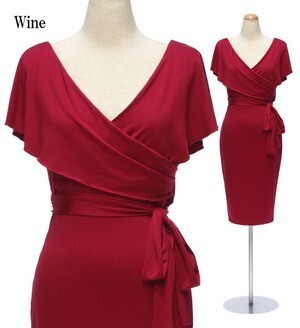 DressLine ベルト付き カシュクールVネック ストレッチ ワンピース ドレス