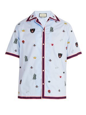 GUCCI シンボルズ エンブロイダリー ボウリングシャツ