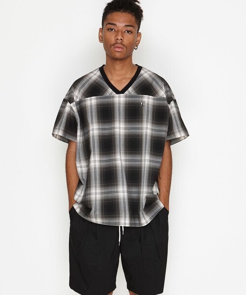 NUMBER (N)INE OMBRE CHECK BIG SHOULDER SHORT SLEEVE PULLOVER SHIRT