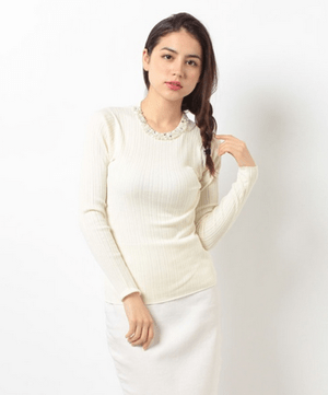 CECIL McBEE ボリュームビジューリブニット
