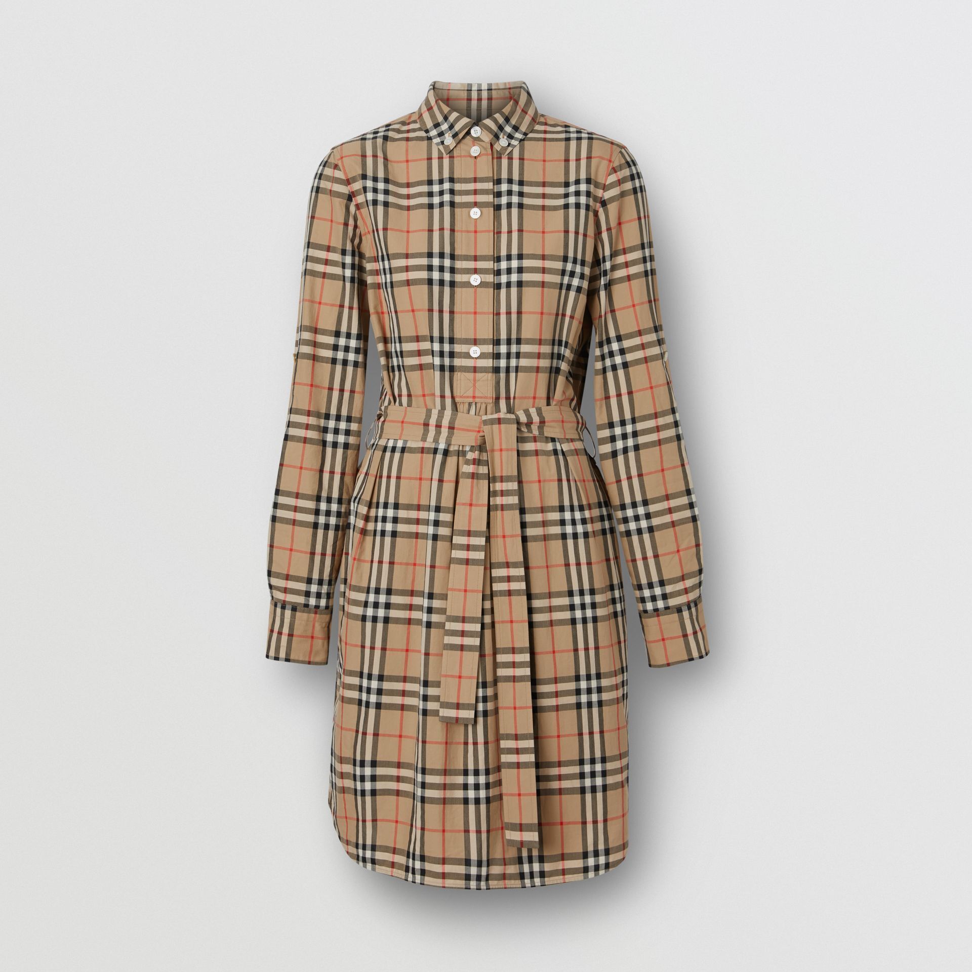 BURBERRY ヴィンテージチェックコットン タイウエスト シャツドレス
