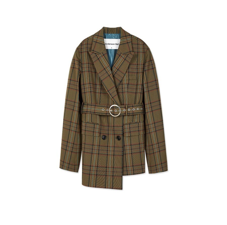 Andersson Bell LYLA ASYMMETRICAL CHECK BELTED BLAZER