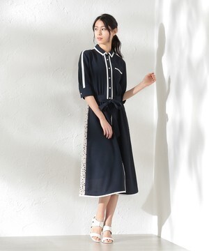 GUILD PRIME バイカラーパイピングシャツドレス