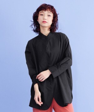 merlot スタンドカラーコットンシャツ