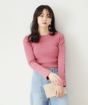 LADYMADE パールスリーブリブニット