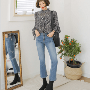 MERONGSHOP バックポイントシースルーフラワーブラウス[MADE.M]