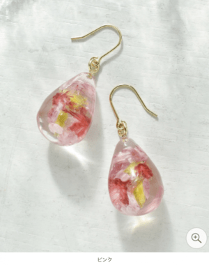 GOLDY 1190207 A ドライフラワー ティアドロップ ピアス ピンク
