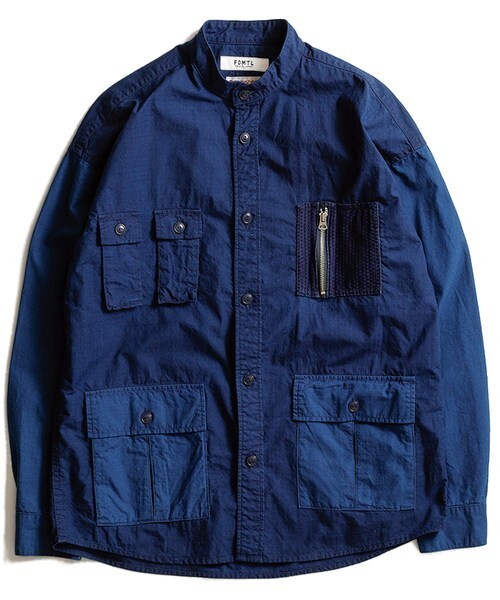 FDMTL NO COLLAR MILITARY INDIGO SHIRT