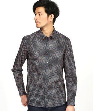 LANVIN en Bleu 幾何学柄 インクジェットプリントシャツ