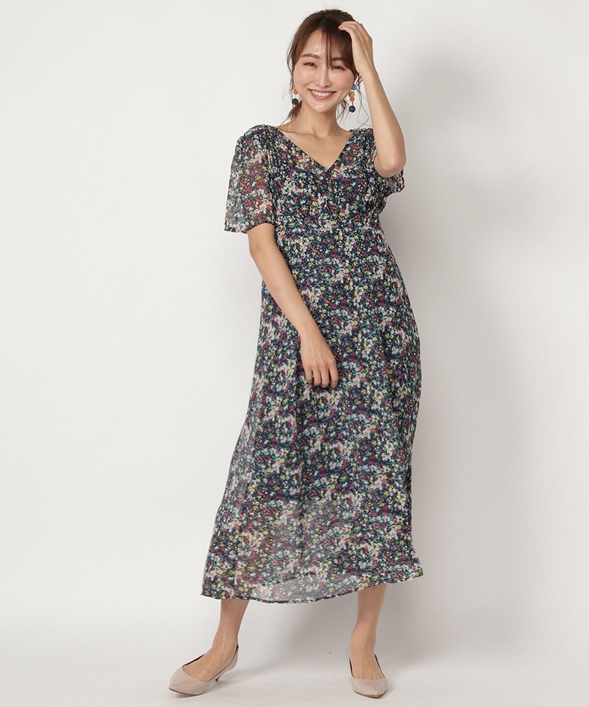 And Couture 小花柄シフォンワンピース