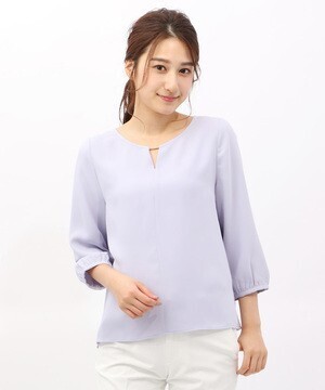 THE SUIT COMPANY <ハンドウォッシュ>【Littlechic】ベネシャンキーネックメタルパーツ7分袖ブラウス