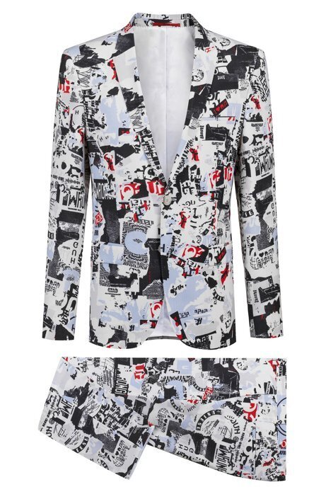 HUGO BOSS Extra-slim-fit suit in graphic-print virgin wool