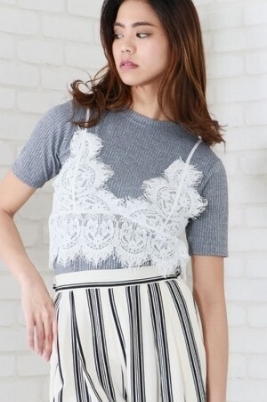 &g’aime テレコ&レースビスチェセット(988-62116)