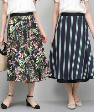 ROPE’ 【リバーシブル】フラワープリント&ストライプフレアースカート