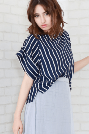 &g’aime タックスリーブストライプブラウス(988-62254)
